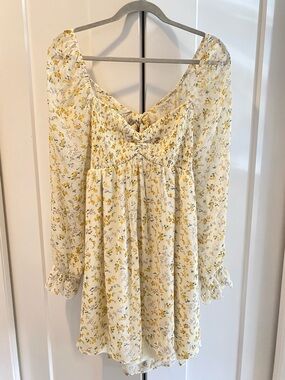 Cream Floral Smocked Peasant Tunic Top - Yellow Print